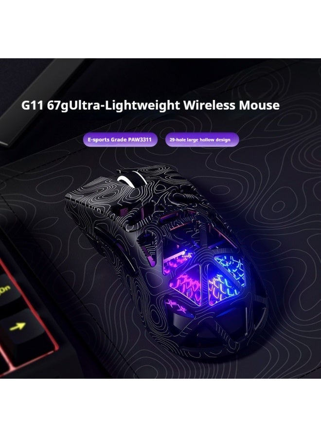 مكعب غاضب فأرة الألعاب اللاسلكية FURYCUBE G11 - تصميم خفيف الوزن مع هيكل فارغ، مزودة بحساس PAW3311، تعمل بتقنية البلوتوث وثلاثة أوضاع، بوزن 67 جرام فقط، وبدقة قصوى تصل إلى 22,000 DPI مع إضاءة خلفية RGB. - Image 2